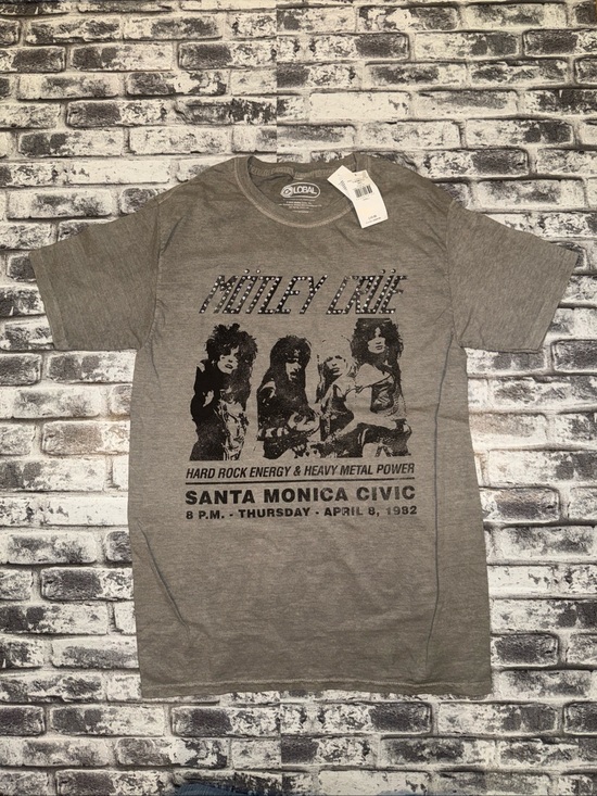 Global Other - Women’s NWT Size Small Motley Crew Rhinestone T-shirt Stone Washed Gray New